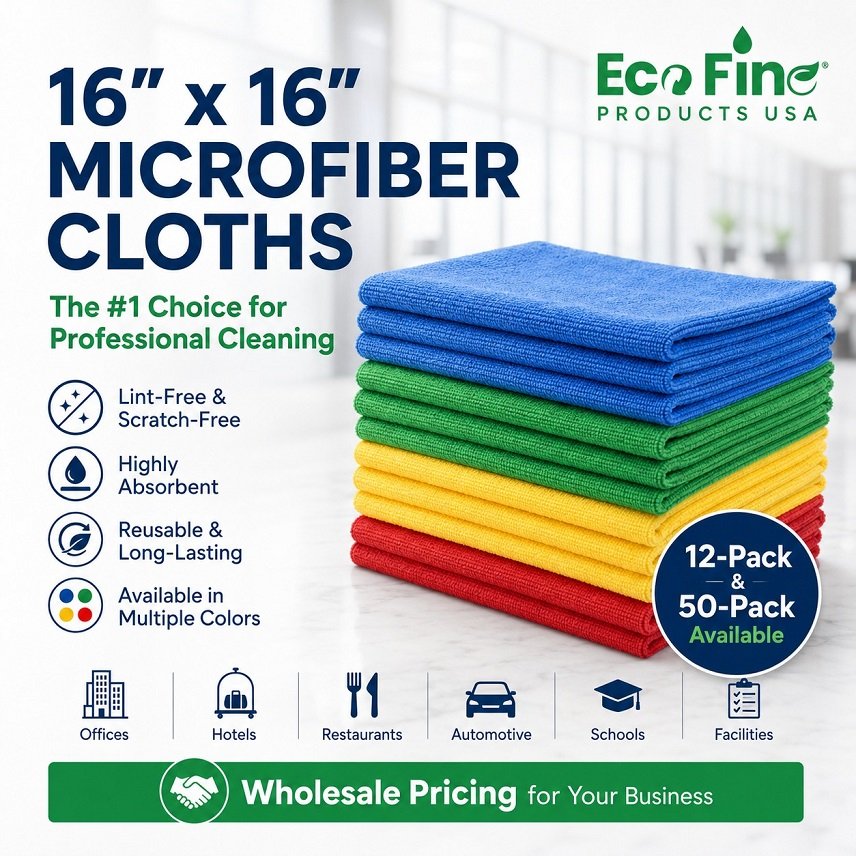 16x16 microfiber cloths in bulk colors for commercial cleaning teams