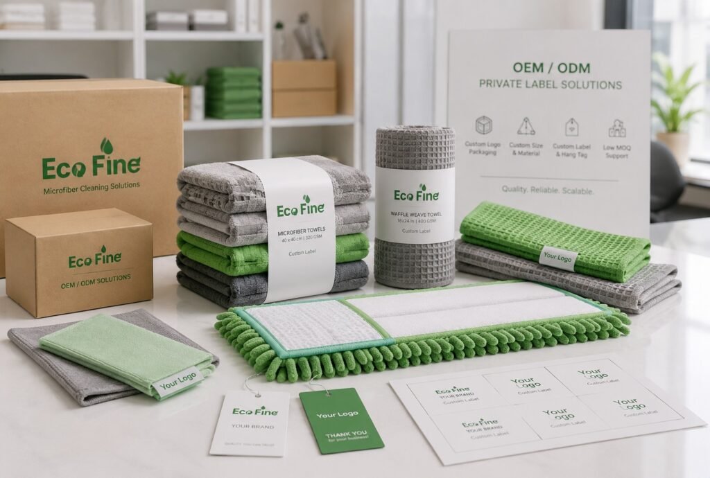 OEM private label microfiber towels and cleaning cloths by EcoFine