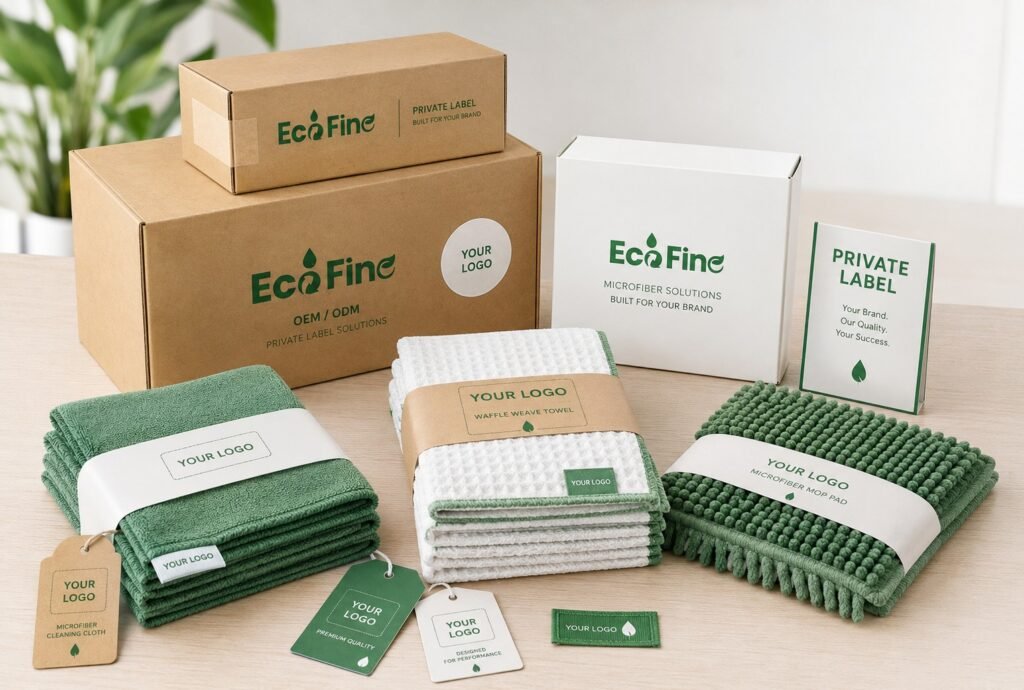 OEM private label microfiber towels and cleaning cloths by EcoFine