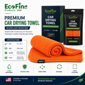 1200 GSM Twisted Loop Microfiber Car Drying Towel - 60×90 cm / 24"×36" 24x36 microfiber drying towel for car wash and detailing Private label microfiber car drying towel with custom packaging Premium twist loop microfiber towel for drying cars and SUVs Bulk microfiber drying towels for car washes and distributors